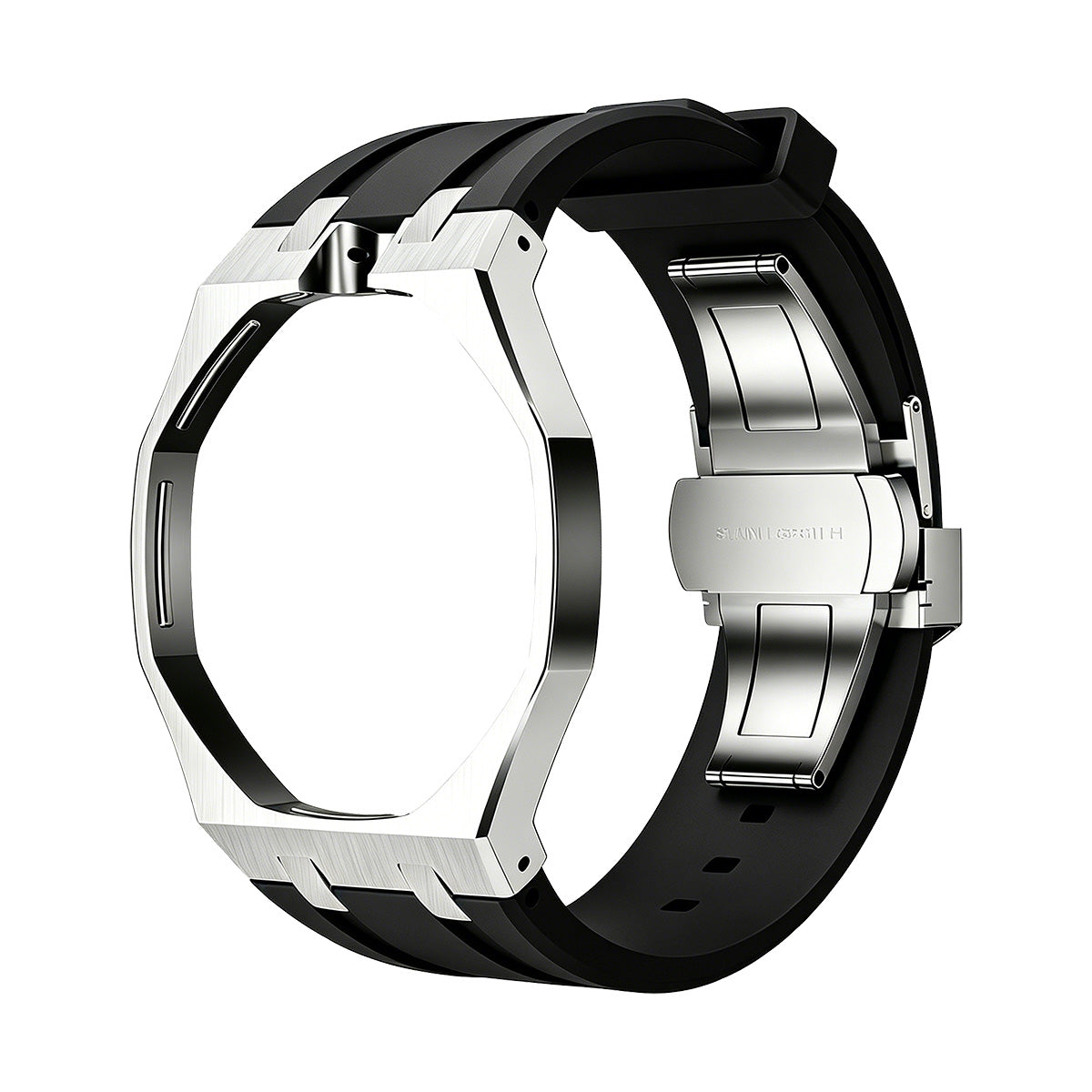 Oak Pop Black Steel Silicone Strap